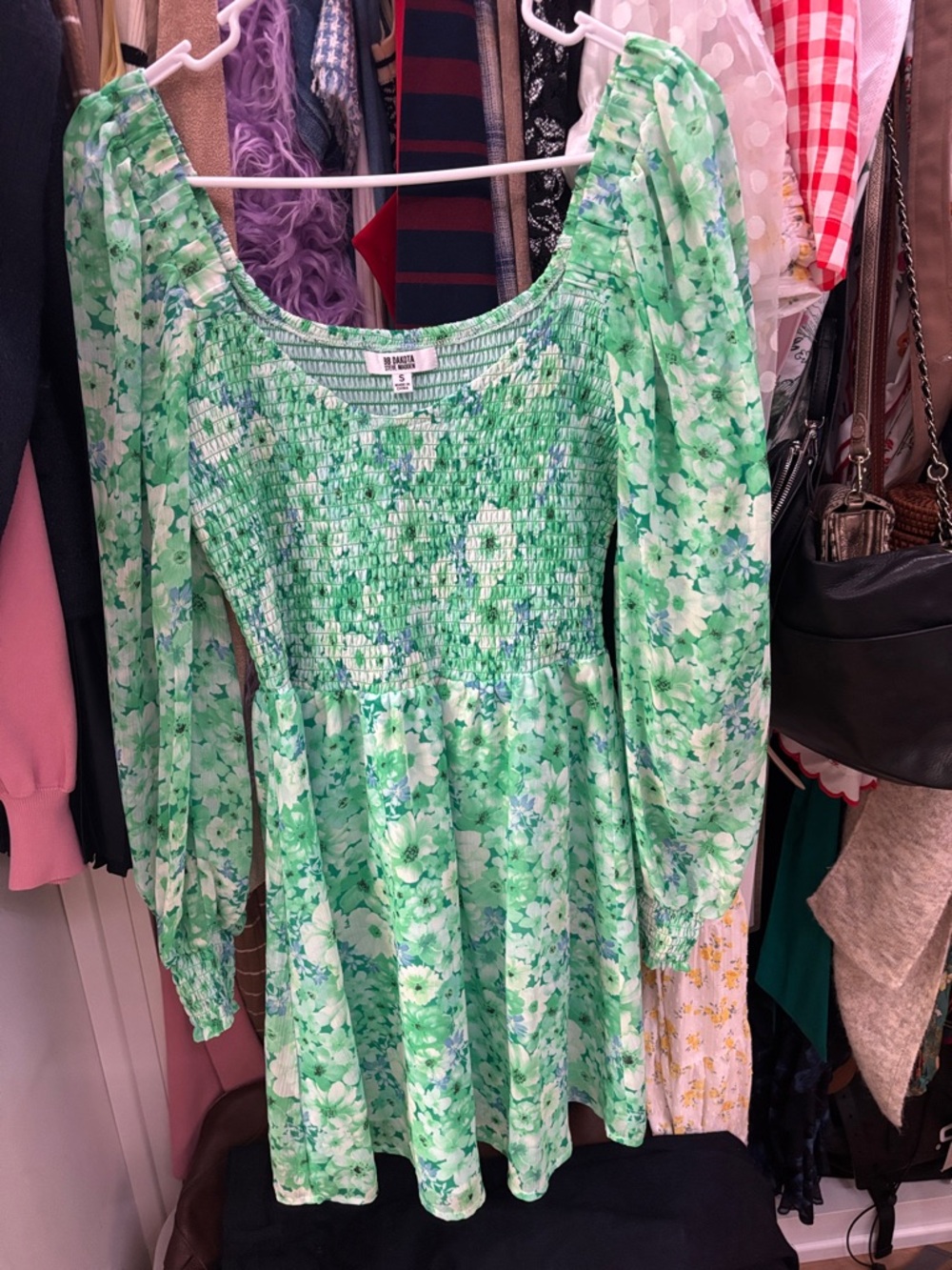 BB Dakota Green Floral Smocked Mini Dress